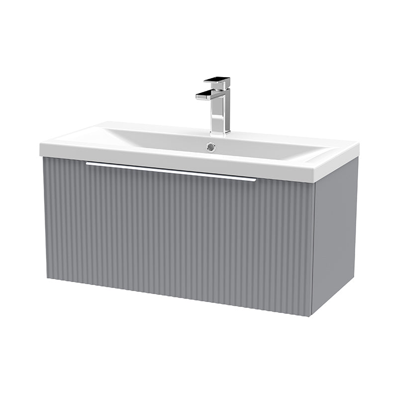 Hudson Reed Fluted Wall Hung Single Drawer 800mm Vanity and Ceramic Mid-Edge Basin (1 size, 5 colours) - Brand New Bathrooms