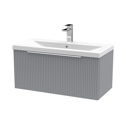 Hudson Reed Fluted Wall Hung Single Drawer 800mm Vanity and Ceramic Mid-Edge Basin (1 size, 5 colours) - Brand New Bathrooms