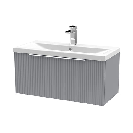 Hudson Reed Fluted Wall Hung Single Drawer 800mm Vanity and Ceramic Mid-Edge Basin (1 size, 5 colours) - Brand New Bathrooms