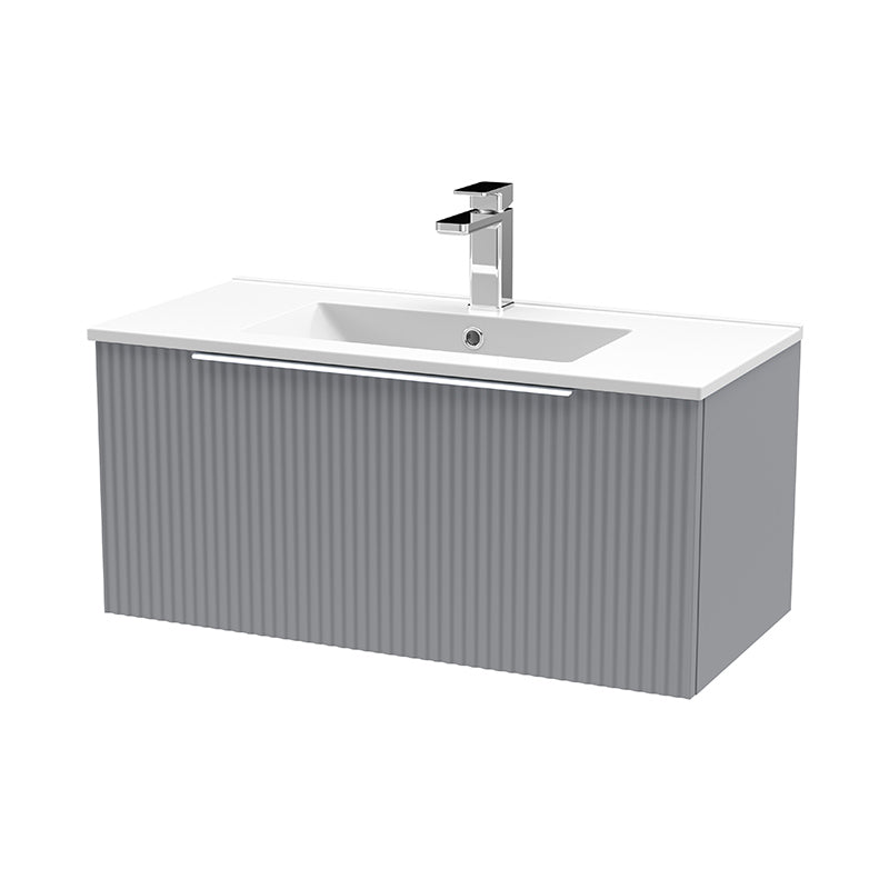 Hudson Reed Fluted Wall Hung Single Drawer 800mm Vanity & Minimalist Ceramic Basin (1 size, 5 colours) - Brand New Bathrooms