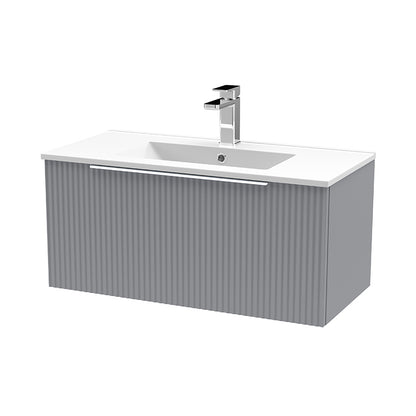 Hudson Reed Fluted Wall Hung Single Drawer 800mm Vanity & Minimalist Ceramic Basin (1 size, 5 colours) - Brand New Bathrooms