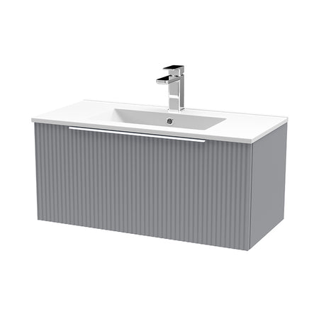 Hudson Reed Fluted Wall Hung Single Drawer 800mm Vanity & Minimalist Ceramic Basin (1 size, 5 colours) - Brand New Bathrooms