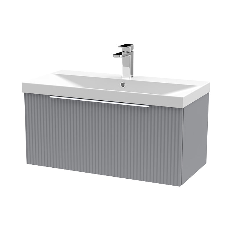 Hudson Reed Fluted Wall Hung Single Drawer 800mm Vanity and Thin-Edge Ceramic Basin (1 size, 5 colours) - Brand New Bathrooms