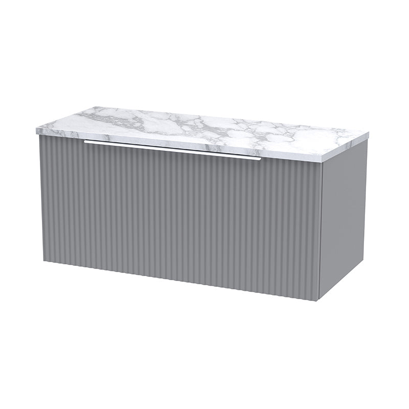 Hudson Reed Fluted Wall Hung Single Drawer 800mm Vanity & Laminate Worktop (1 size, 5 colours) - Brand New Bathrooms