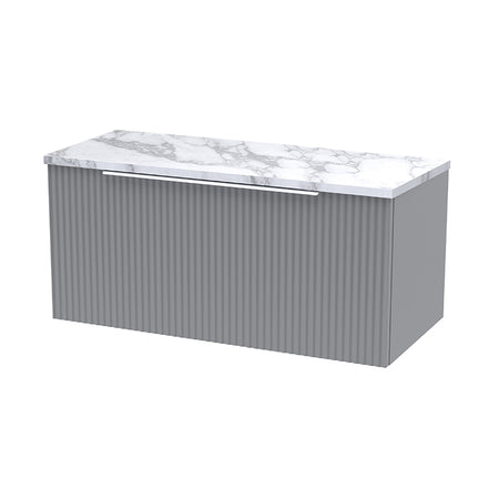 Hudson Reed Fluted Wall Hung Single Drawer 800mm Vanity & Laminate Worktop (1 size, 5 colours) - Brand New Bathrooms