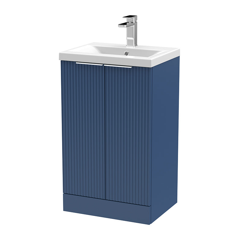 Hudson Reed Fluted Floor Standing Double Door 500mm Vanity and Mid-Edge Ceramic Basin (1 size, 5 colours) - Brand New Bathrooms