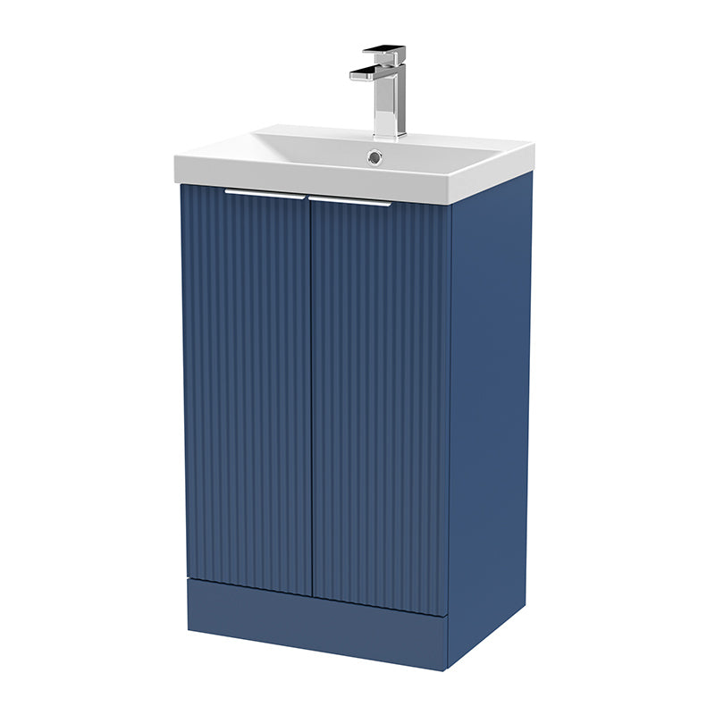 Hudson Reed Fluted Floor Standing Double Door 500mm Vanity and Thin-Edge Ceramic Basin (1 size, 5 colours) - Brand New Bathrooms
