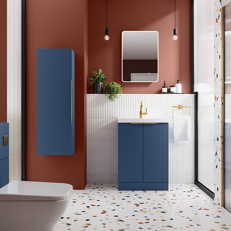 Hudson Reed Fluted Floor Standing Double Door 500mm Vanity and Mid-Edge Ceramic Basin (1 size, 5 colours) - Brand New Bathrooms