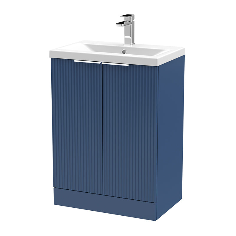 Hudson Reed Fluted Floor Standing Double Door 600mm Vanity and Mid-Edge Ceramic Basin (1 size, 5 colours) - Brand New Bathrooms