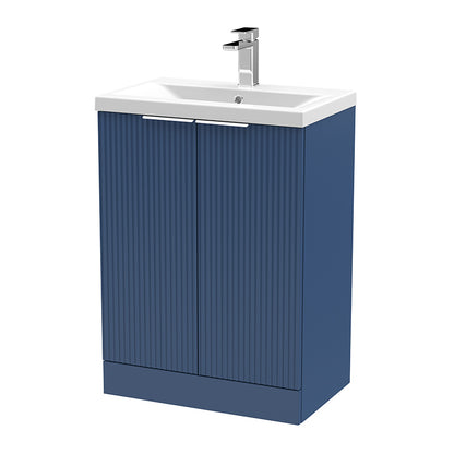 Hudson Reed Fluted Floor Standing Double Door 600mm Vanity and Mid-Edge Ceramic Basin (1 size, 5 colours) - Brand New Bathrooms