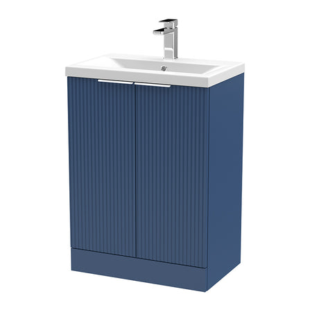 Hudson Reed Fluted Floor Standing Double Door 600mm Vanity and Mid-Edge Ceramic Basin (1 size, 5 colours) - Brand New Bathrooms