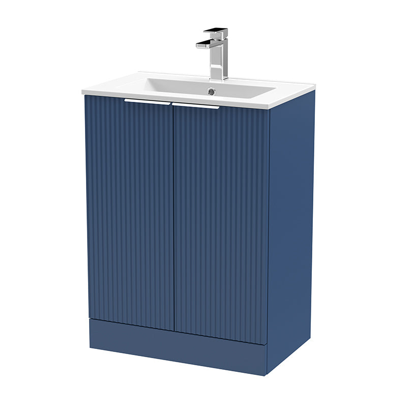 Hudson Reed Fluted Floor Standing Double Door 600mm Vanity and Minimalist Ceramic Basin (1 size, 5 colours) - Brand New Bathrooms