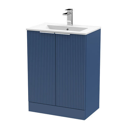 Hudson Reed Fluted Floor Standing Double Door 600mm Vanity and Minimalist Ceramic Basin (1 size, 5 colours) - Brand New Bathrooms