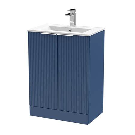 Hudson Reed Fluted Floor Standing Double Door 600mm Vanity and Minimalist Ceramic Basin (1 size, 5 colours) - Brand New Bathrooms