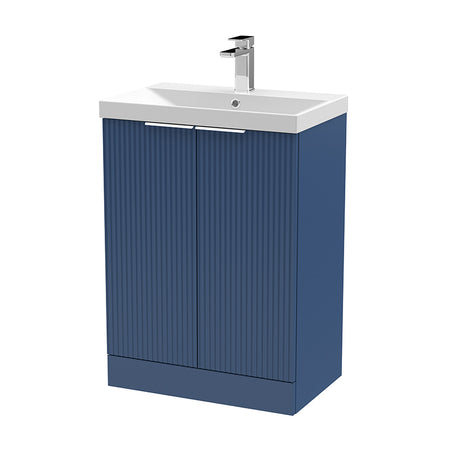 Hudson Reed Fluted Floor Standing Double Door 600mm Vanity and Thin-Edge Ceramic Basin (1 size, 5 colours) - Brand New Bathrooms