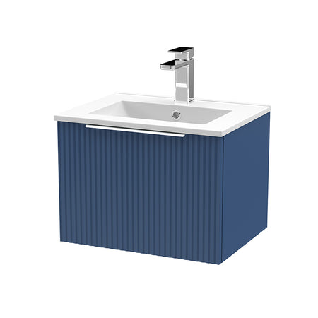Hudson Reed Fluted Wall Hung Single Drawer 500mm Vanity Unit and Minimalist Ceramic Basin (1 size, 5 colours) - Brand New Bathrooms