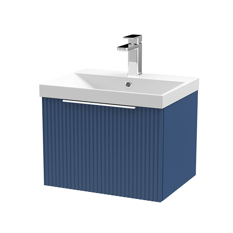 Hudson Reed Fluted Wall Hung Single Drawer 500mm Vanity Unit & Thin-Edge Ceramic Basin (1 size, 5 colours) - Brand New Bathrooms