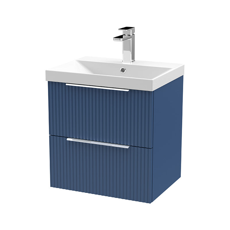 Hudson Reed Fluted Wall Hung Double Drawer 500mm Vanity & Thin-Edge Ceramic Basin (1 size, 5 colours) - Brand New Bathrooms