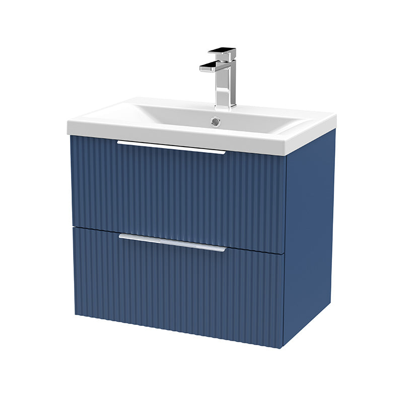 Hudson Reed Fluted Wall Hung Double Drawer 600mm Vanity & Mid-Edge Ceramic Basin (1 size, 5 colours) - Brand New Bathrooms