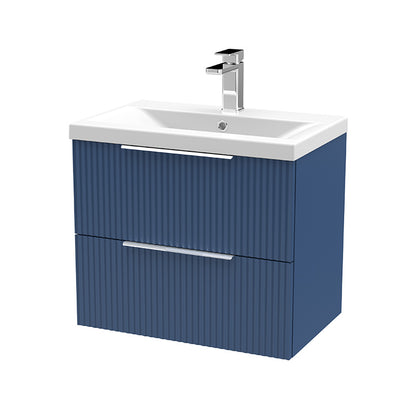 Hudson Reed Fluted Wall Hung Double Drawer 600mm Vanity & Mid-Edge Ceramic Basin (1 size, 5 colours) - Brand New Bathrooms