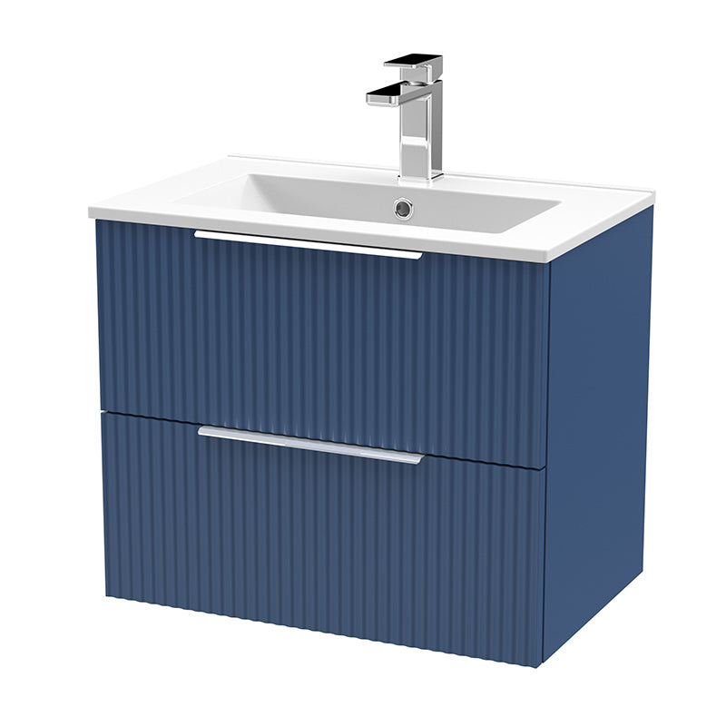 Hudson Reed Fluted Wall Hung Double Drawer 600mm Vanity & Minimalist Ceramic Basin (1 size, 5 colours) - Brand New Bathrooms