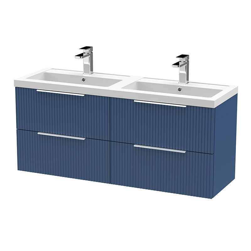 Hudson Reed Fluted Wall Hung Four Drawer 1200mm Vanity and Double Polymarble Basin (1 size, 5 colours) - Brand New Bathrooms