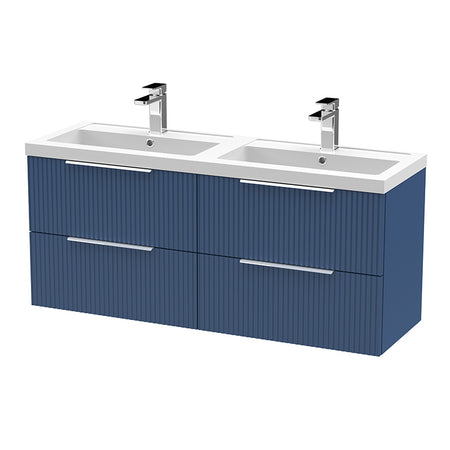 Hudson Reed Fluted Wall Hung Four Drawer 1200mm Vanity and Double Polymarble Basin (1 size, 5 colours) - Brand New Bathrooms