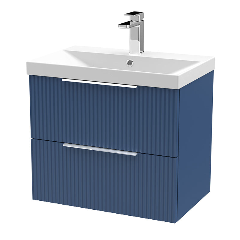 Hudson Reed Fluted Wall Hung Double Drawer 600mm Vanity & Thin-Edge Ceramic Basin (1 size, 5 colours) - Brand New Bathrooms