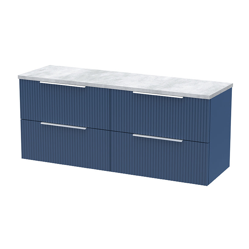 Hudson Reed Fluted Wall Hung Four Drawer 1200mm Vanity & Laminate Worktop (1 size, 5 colours) - Brand New Bathrooms