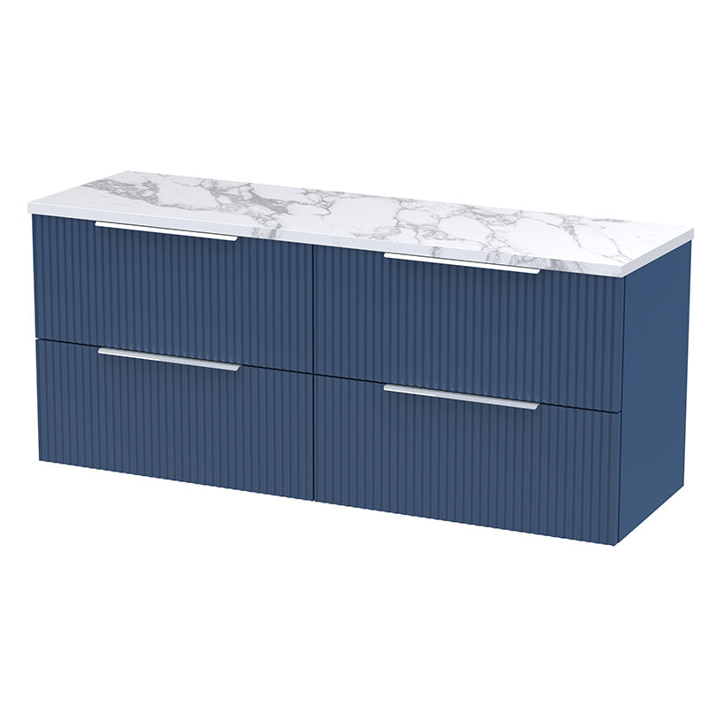 Hudson Reed Fluted Wall Hung Four Drawer 1200mm Vanity & Laminate Worktop (1 size, 5 colours) - Brand New Bathrooms