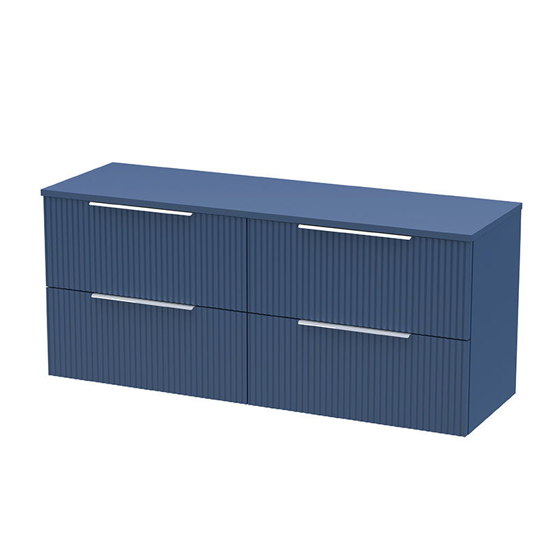Hudson Reed Fluted Wall Hung Four Drawer 1200mm Vanity and Matching Worktop (1 size, 5 colours) - Brand New Bathrooms