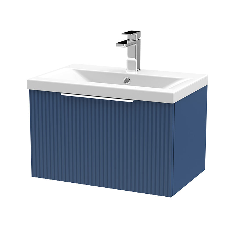 Hudson Reed Fluted Wall Hung Single Drawer 600mm Vanity and Mid-Edge Ceramic Basin (1 size, 5 colours) - Brand New Bathrooms