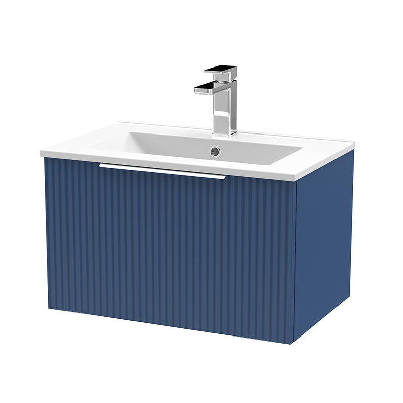 Hudson Reed Fluted Wall Hung Single Drawer 600mm Vanity and Minimalist Ceramic Basin (1 size, 5 colours) - Brand New Bathrooms