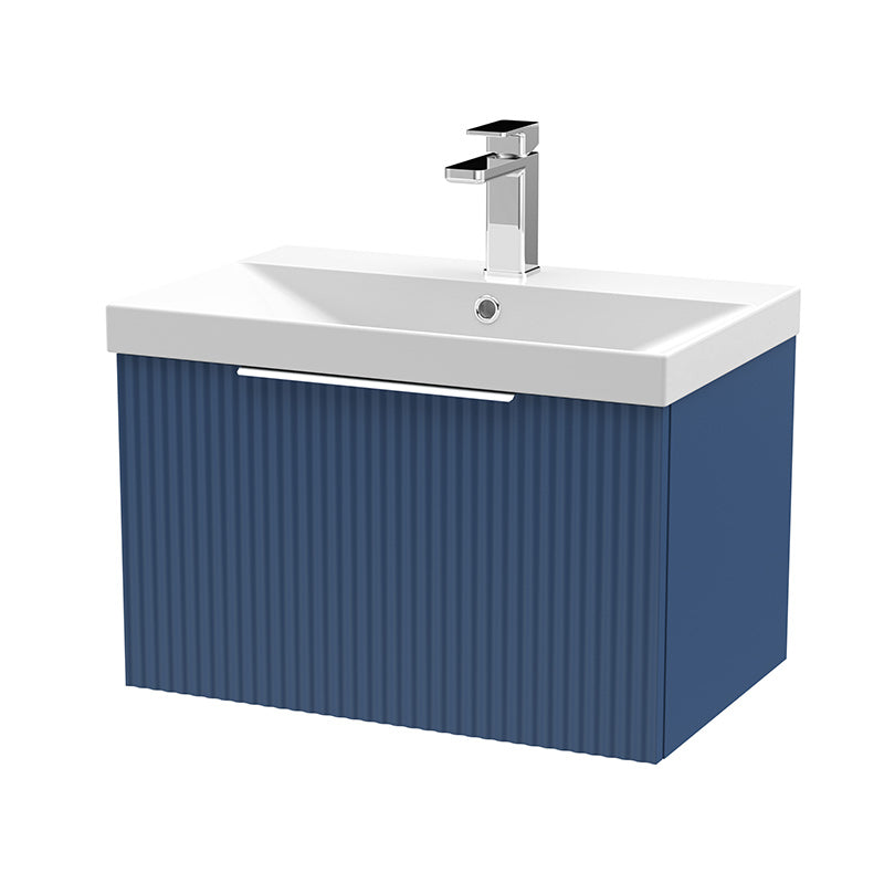 Hudson Reed Fluted Wall Hung Single Drawer 600mm Vanity and Thin-Edge Ceramic Basin (1 size, 5 colours) - Brand New Bathrooms