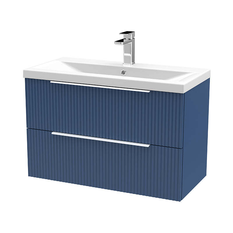 Hudson Reed Fluted Wall Hung Double Drawer 800mm Vanity and Mid-Edge Ceramic Basin (1 size, 5 colours) - Brand New Bathrooms