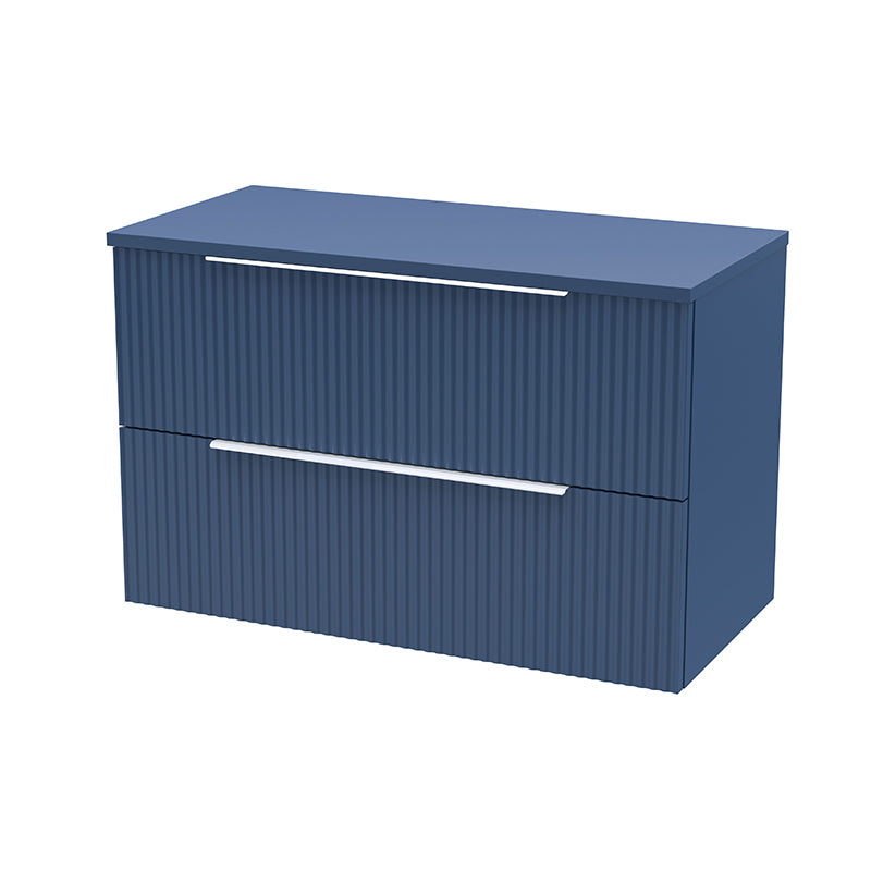 Hudson Reed Fluted Wall Hung Double Drawer 800mm Vanity and Matching Worktop (1 size, 5 colours) - Brand New Bathrooms