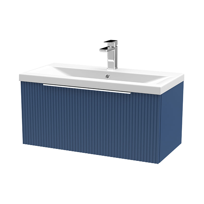 Hudson Reed Fluted Wall Hung Single Drawer 800mm Vanity and Ceramic Mid-Edge Basin (1 size, 5 colours) - Brand New Bathrooms