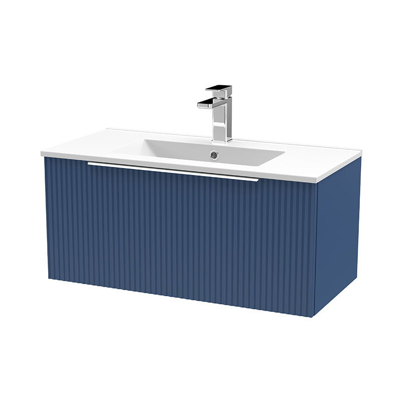 Hudson Reed Fluted Wall Hung Single Drawer 800mm Vanity & Minimalist Ceramic Basin (1 size, 5 colours) - Brand New Bathrooms