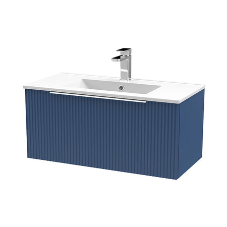 Hudson Reed Fluted Wall Hung Single Drawer 800mm Vanity & Minimalist Ceramic Basin (1 size, 5 colours) - Brand New Bathrooms