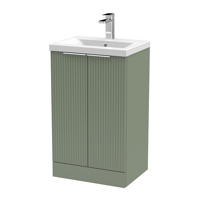 Hudson Reed Fluted Floor Standing Double Door 500mm Vanity and Mid-Edge Ceramic Basin (1 size, 5 colours) - Brand New Bathrooms