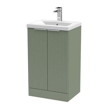 Hudson Reed Fluted Floor Standing Double Door 500mm Vanity and Mid-Edge Ceramic Basin (1 size, 5 colours) - Brand New Bathrooms