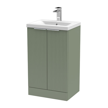 Hudson Reed Fluted Floor Standing Double Door 500mm Vanity and Mid-Edge Ceramic Basin (1 size, 5 colours) - Brand New Bathrooms