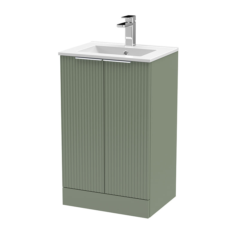 Hudson Reed Fluted Floor Standing Double Door 500mm Vanity and Minimalist Ceramic Basin (1 size, 5 colours) - Brand New Bathrooms