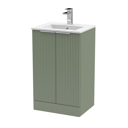 Hudson Reed Fluted Floor Standing Double Door 500mm Vanity and Minimalist Ceramic Basin (1 size, 5 colours) - Brand New Bathrooms