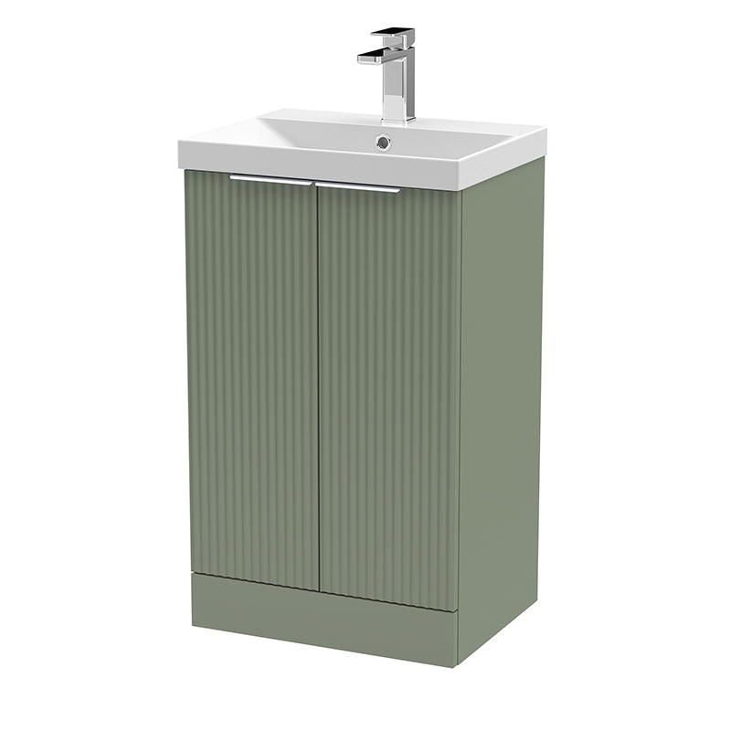 Hudson Reed Fluted Floor Standing Double Door 500mm Vanity and Thin-Edge Ceramic Basin (1 size, 5 colours) - Brand New Bathrooms