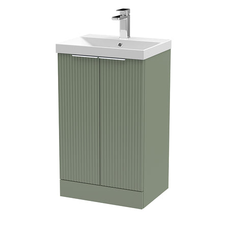 Hudson Reed Fluted Floor Standing Double Door 500mm Vanity and Thin-Edge Ceramic Basin (1 size, 5 colours) - Brand New Bathrooms
