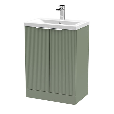 Hudson Reed Fluted Floor Standing Double Door 600mm Vanity and Mid-Edge Ceramic Basin (1 size, 5 colours) - Brand New Bathrooms