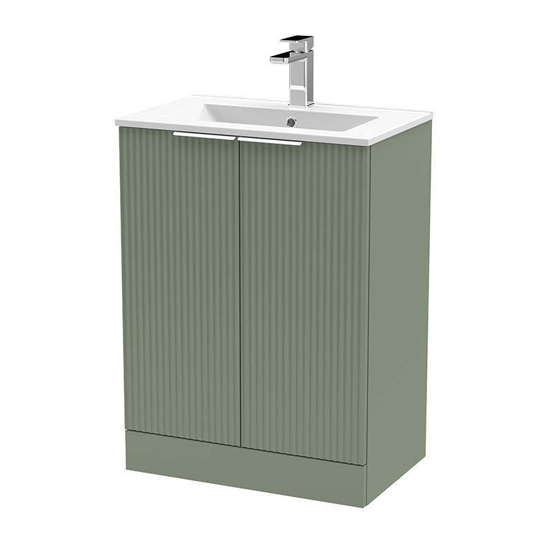 Hudson Reed Fluted Floor Standing Double Door 600mm Vanity and Minimalist Ceramic Basin (1 size, 5 colours) - Brand New Bathrooms