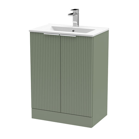 Hudson Reed Fluted Floor Standing Double Door 600mm Vanity and Minimalist Ceramic Basin (1 size, 5 colours) - Brand New Bathrooms