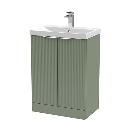 Hudson Reed Fluted Floor Standing Double Door 600mm Vanity and Thin-Edge Ceramic Basin (1 size, 5 colours) - Brand New Bathrooms